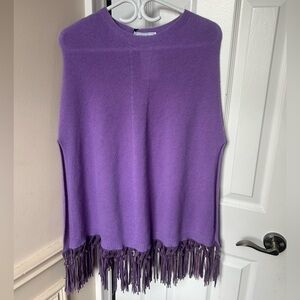 Pinotti Wool Cashmere Suede Fringed Poncho Purple